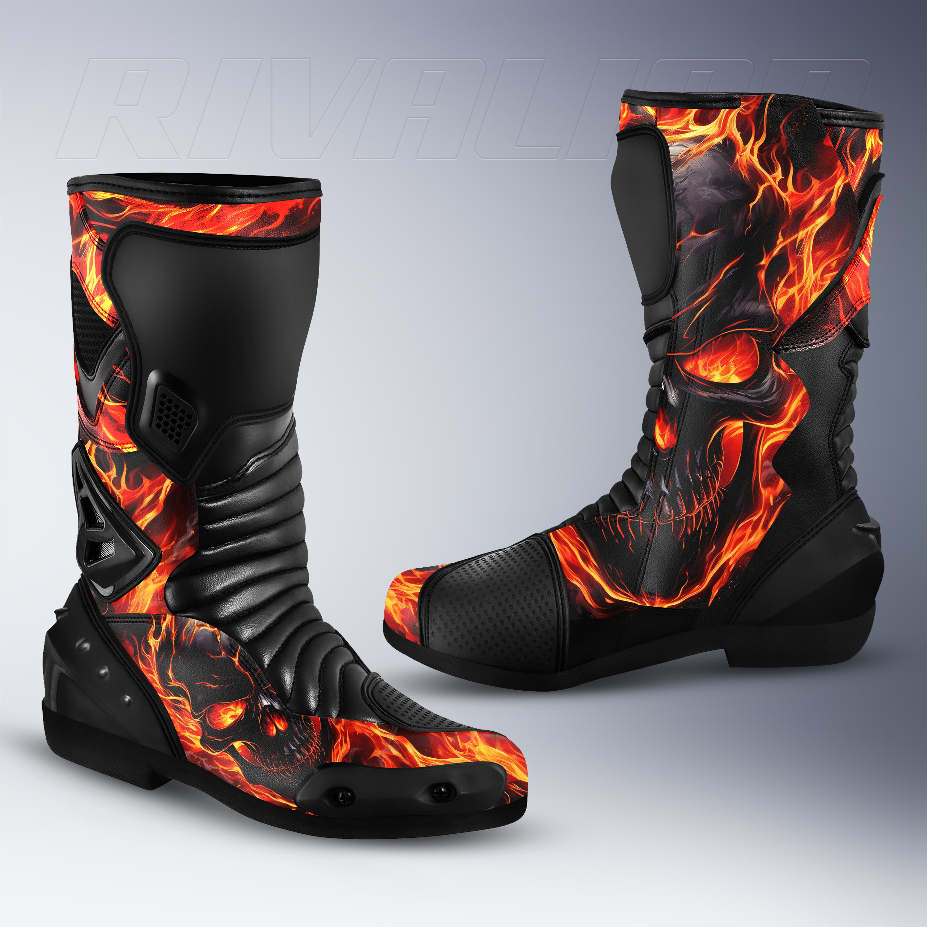Fire Skull Fury Motorcycle Rider Boots